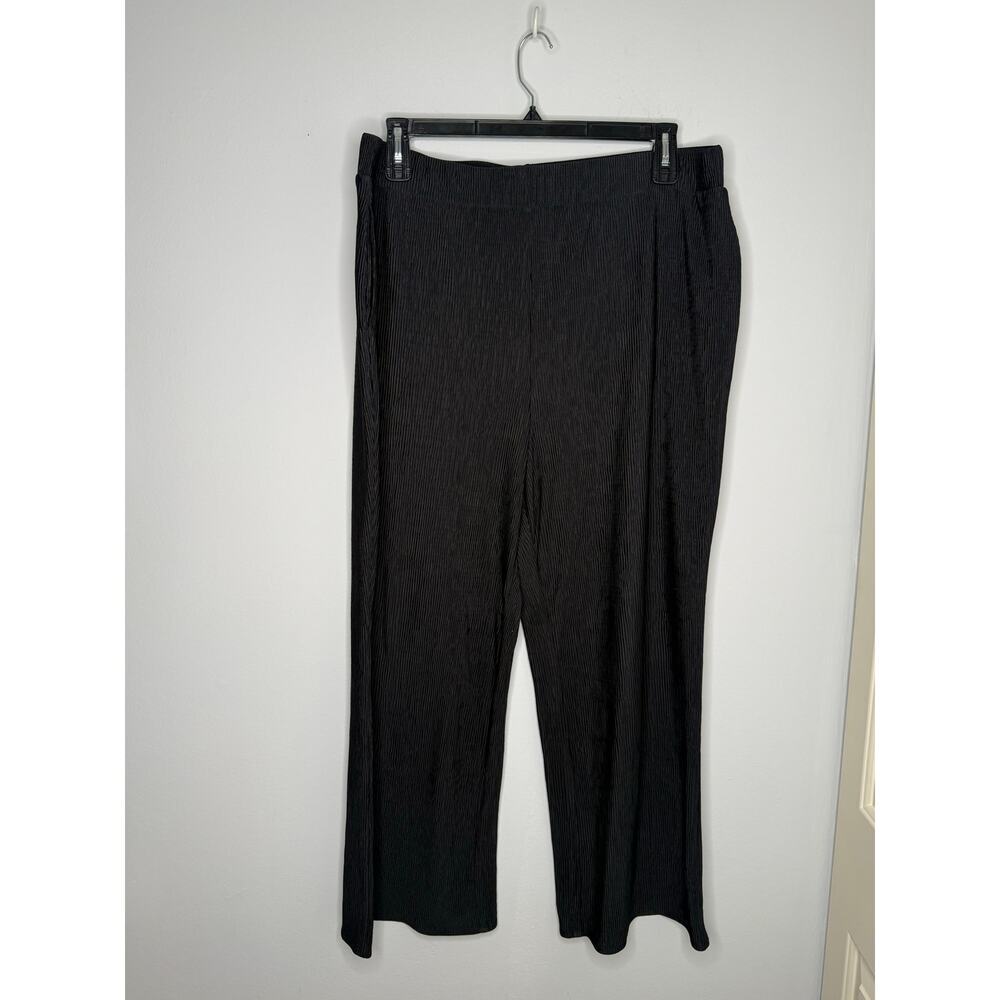 Alfani Black Crinkled Wide Leg Pull On Cropped Pants Pockets Size XXL